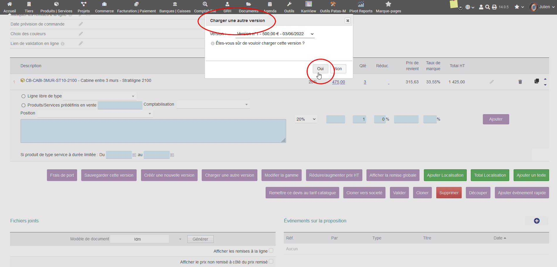 charger version propale dolibarr