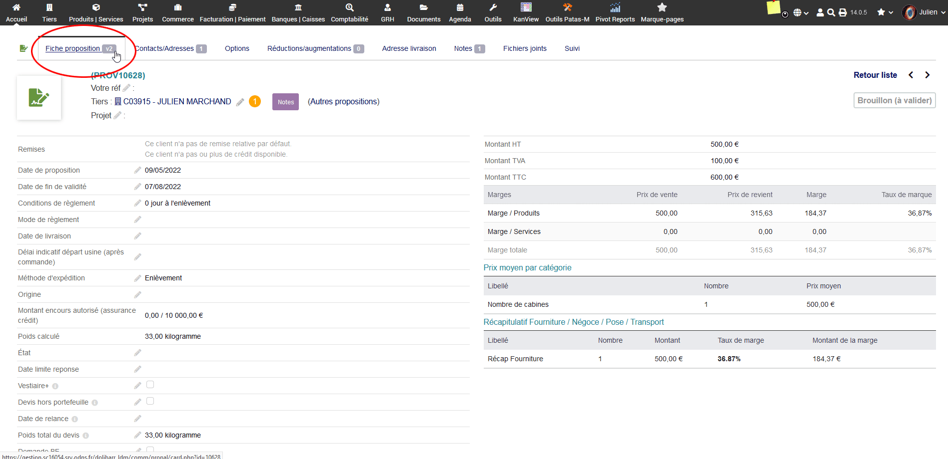 dolibarr version sur devis history