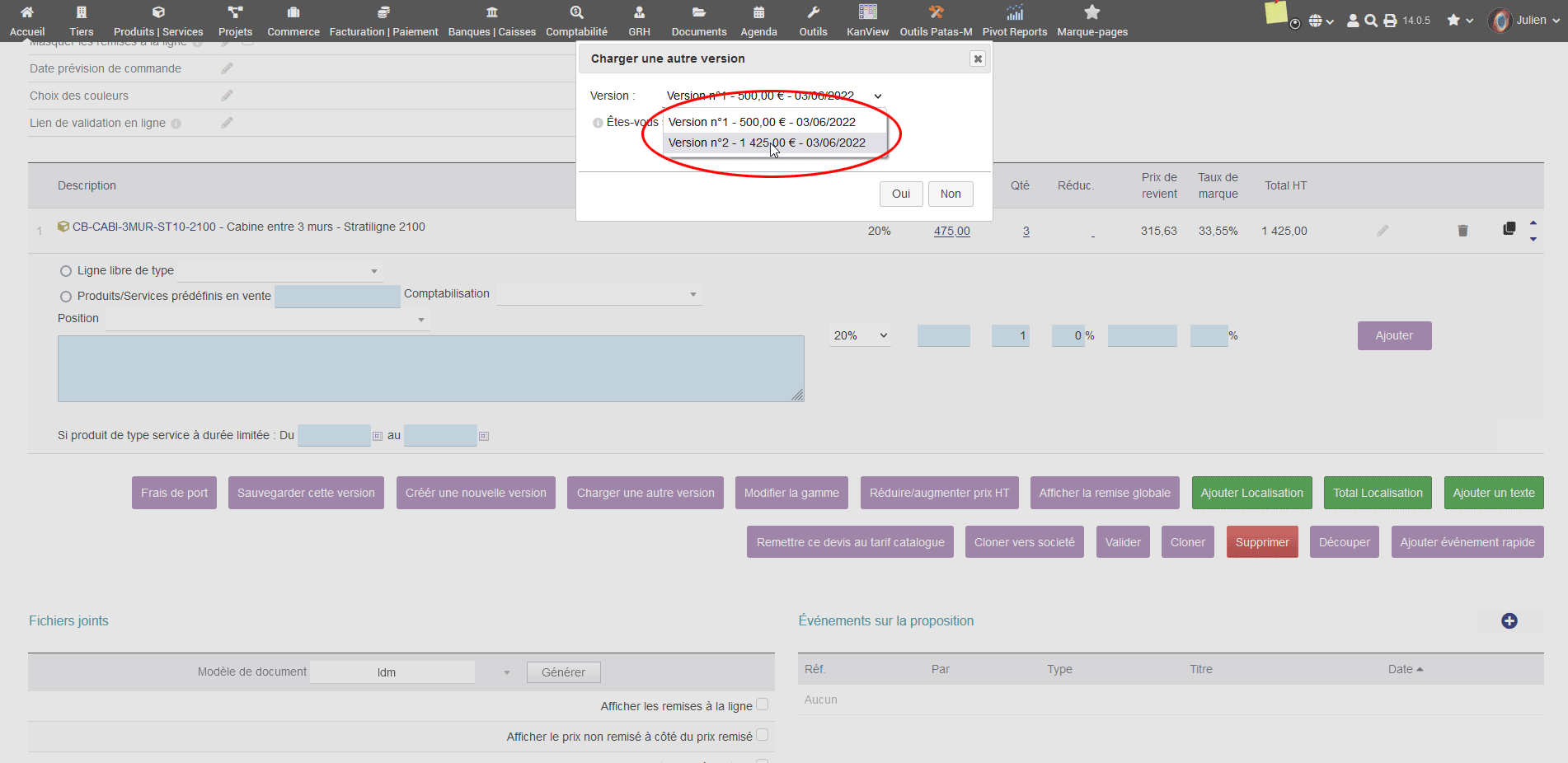 liste des versions devis dolibarr