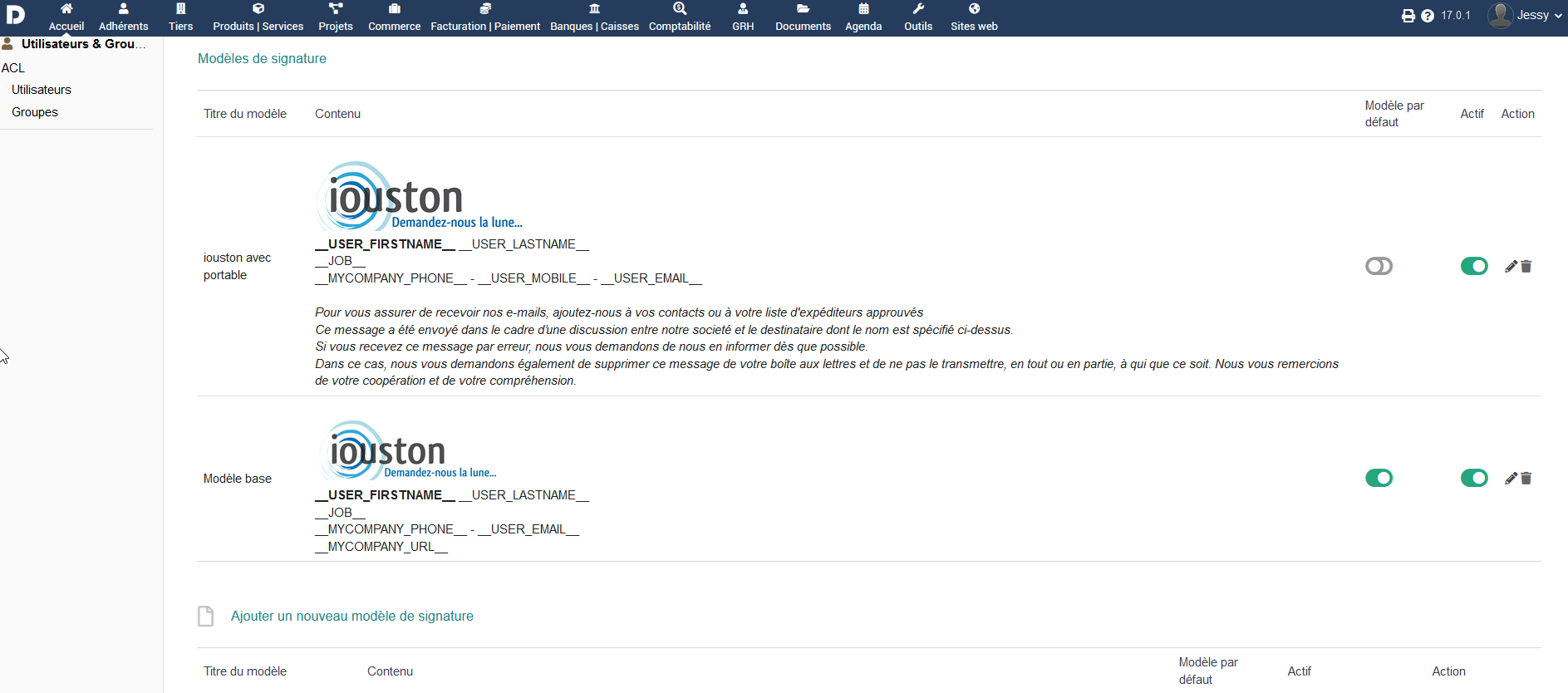 confituration module dolibarr signature utilisateur