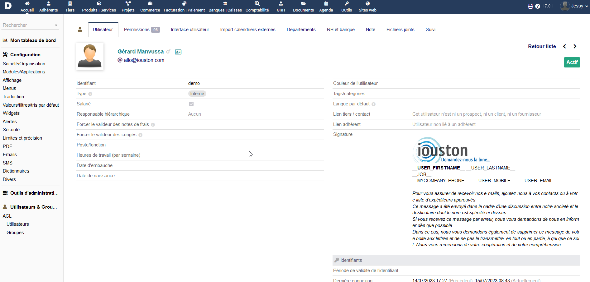 signature utilisateur dolibarr modele
