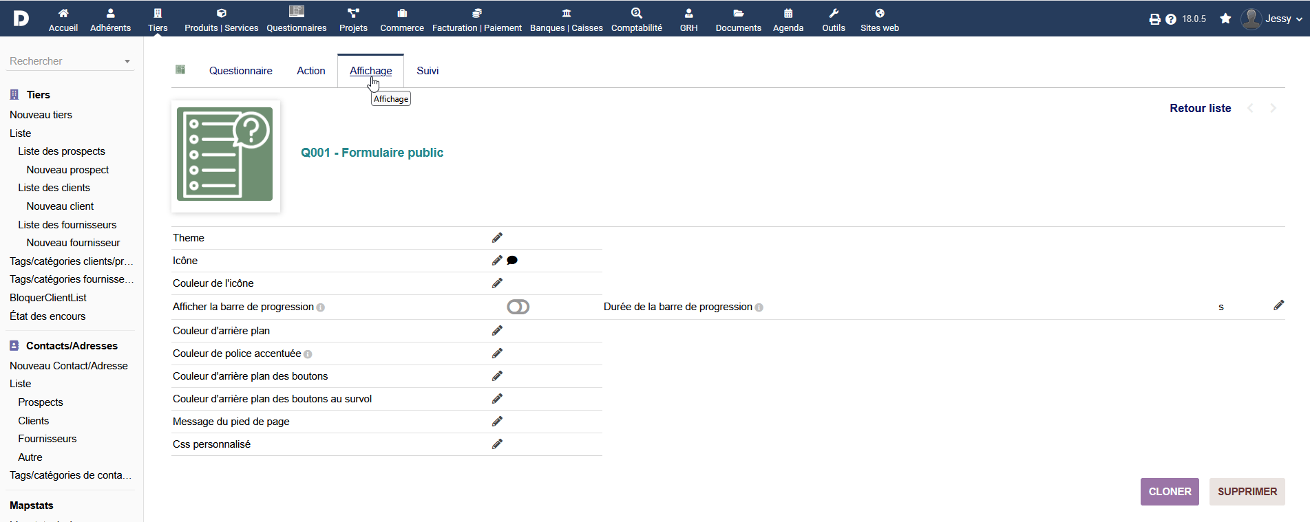dolibarr options affichage creation formulaire en ligne
