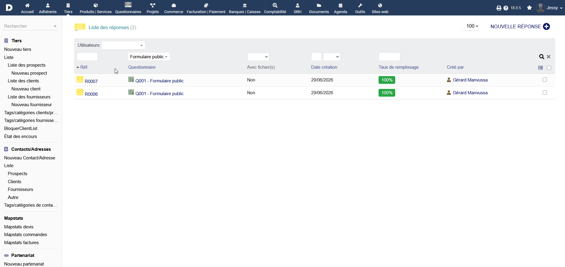 liste reponses formulaire dolibarr excel